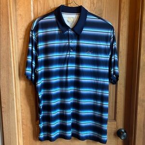 Greg Norman Collection Navy and White Striped Polo